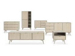 Librería: Beige Arena / Espiga Escandinava, patas de madera, 80 x 160 x 38 cm
