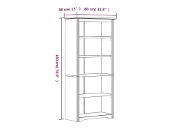 Librería BODO 5 estantes madera maciza pino marrón 80x38x180 cm