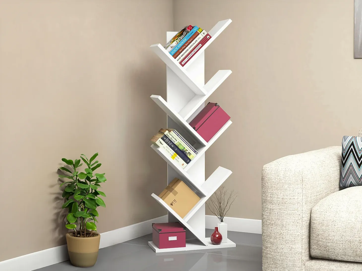 Librería con 7 estantes - Color: Blanco - ASINALI