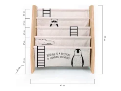 Librería contrachapado de pino y textil estampado animales Montessori