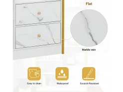 Librería de 6 estantes con una puerta y 2 cajones - 100 x 30 x 173,5 - Tablero de partículas y metal - dorado + blanco