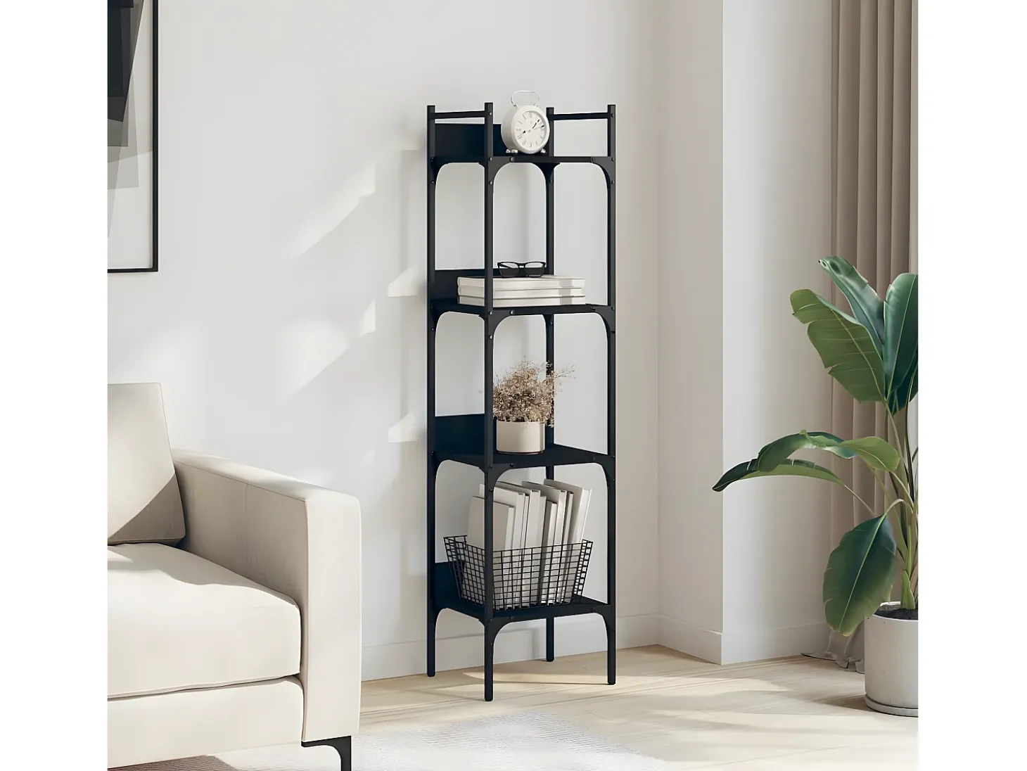 Librería de 4 estantes madera ingeniería negro 35x30x138,5 cm