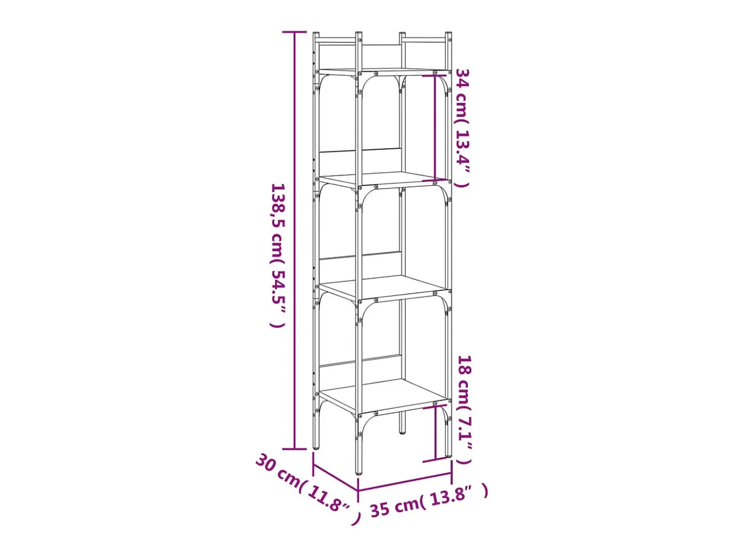 Librería de 4 estantes madera gris Sonoma 35x30x138,5 cm