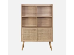Librería de 5 estantes, puertas correderas, efecto madera y caña