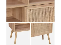 Librería de 5 estantes, puertas correderas, efecto madera y caña
