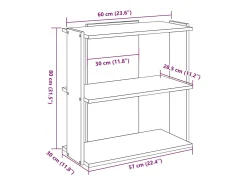 Librería de 3 niveles madera gris hormigón 60x30x80 cm