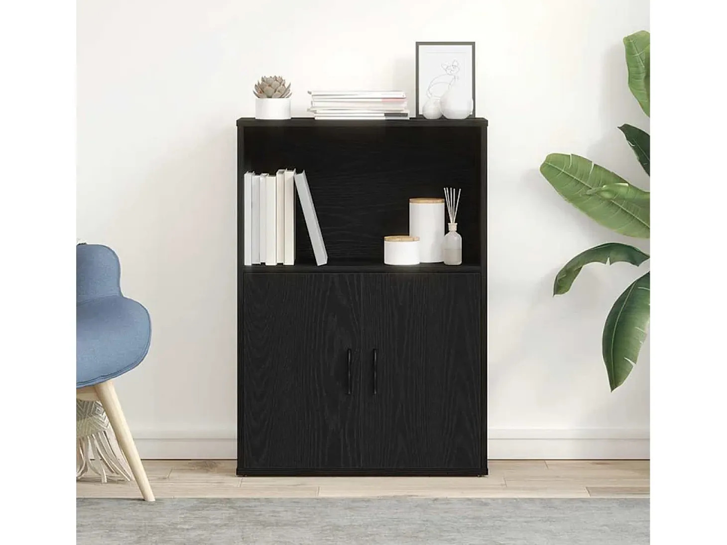 Librería de madera contrachapada roble negro 60x24x85 cm