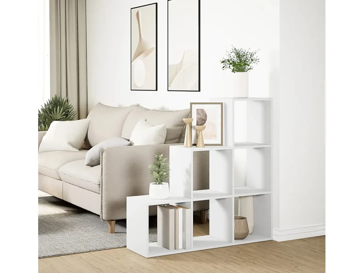 Librería divisor 3 niveles madera ingeniería blanco 99x29x99 cm