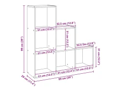 Librería divisor 3 niveles madera roble ahumado 99x29x99 cm