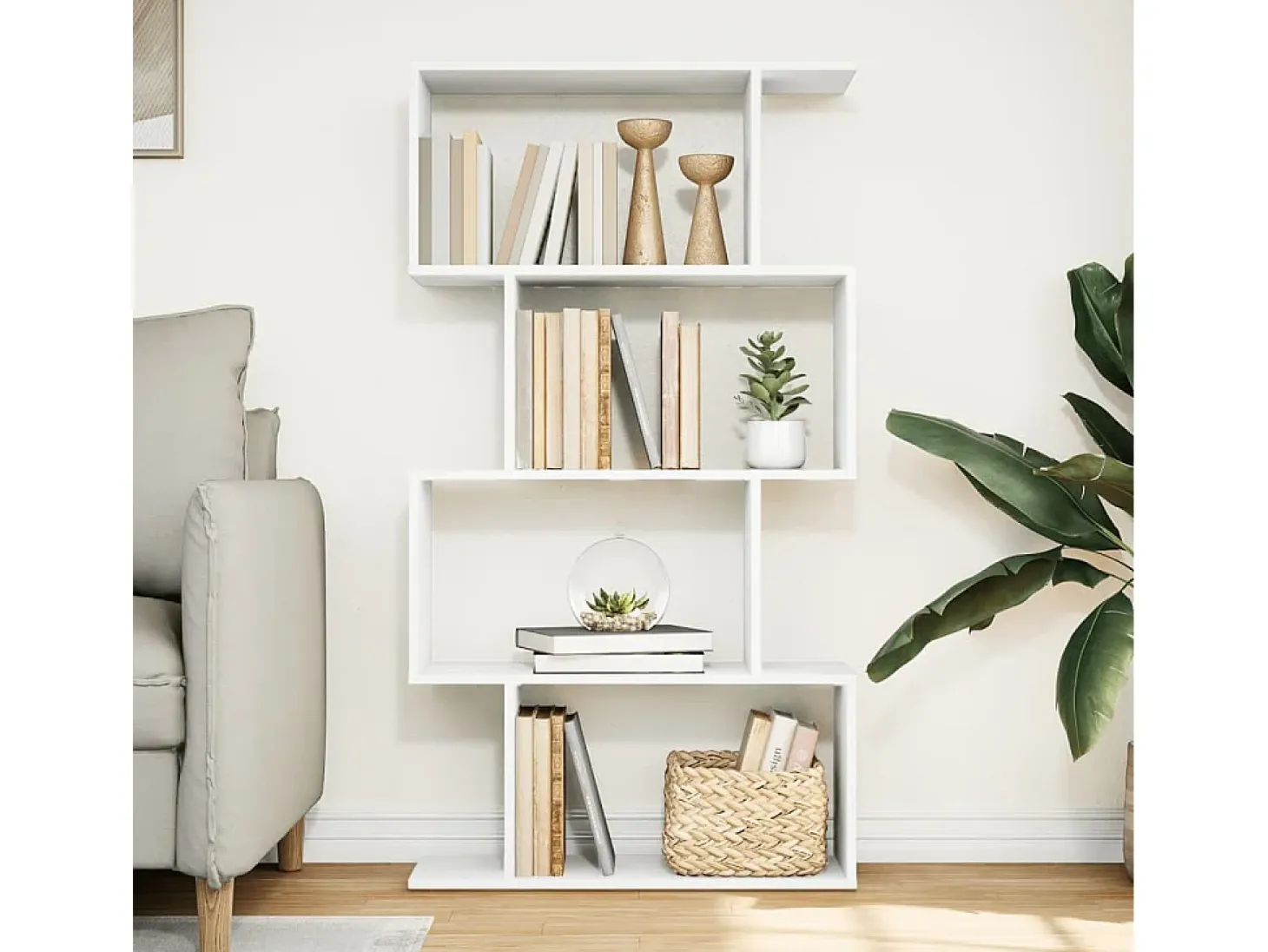 Librería divisor 4 niveles madera ingeniería blanco 70x24x129cm