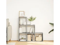 Librería divisor 3 niveles madera gris hormigón 99x29x99 cm