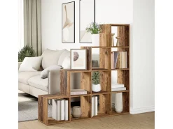 Librería divisora 4 niveles madera envejecida 131,5x29x131,5 cm
