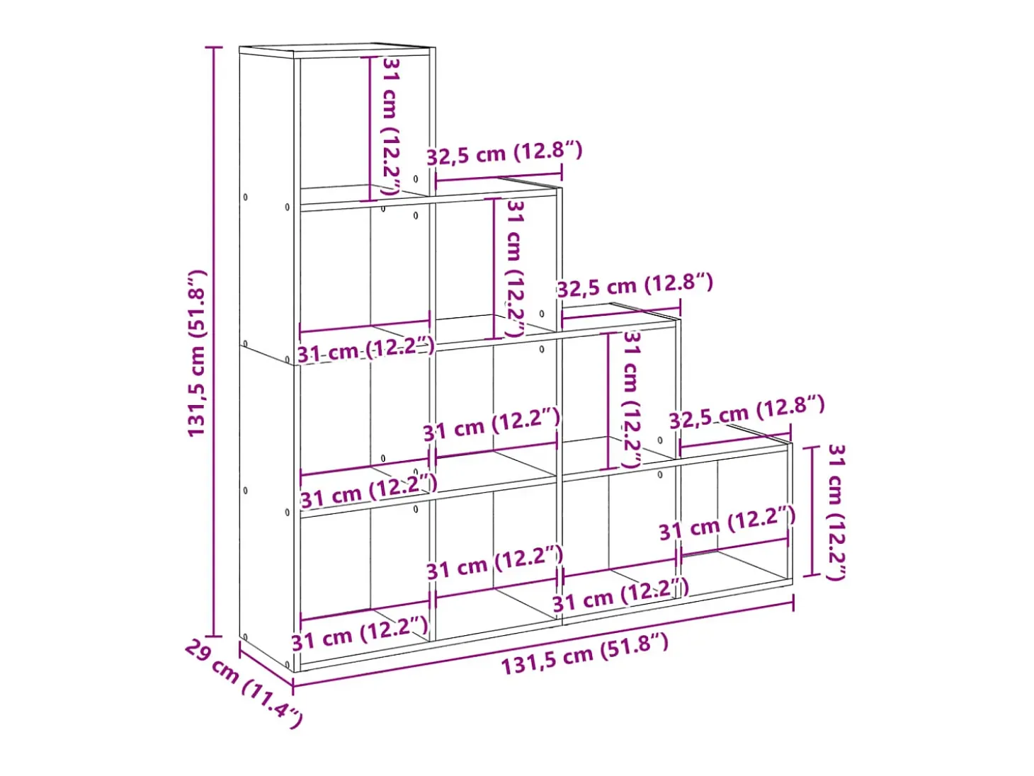 Librería divisora 4 niveles roble artisan 131,5x29x131,5 cm