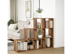 Librería divisora 3 niveles madera envejecida 137,5x29x103,5 cm