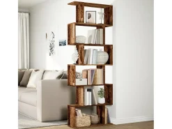 Librería divisora 6 niveles madera envejecida 70x24x193 cm