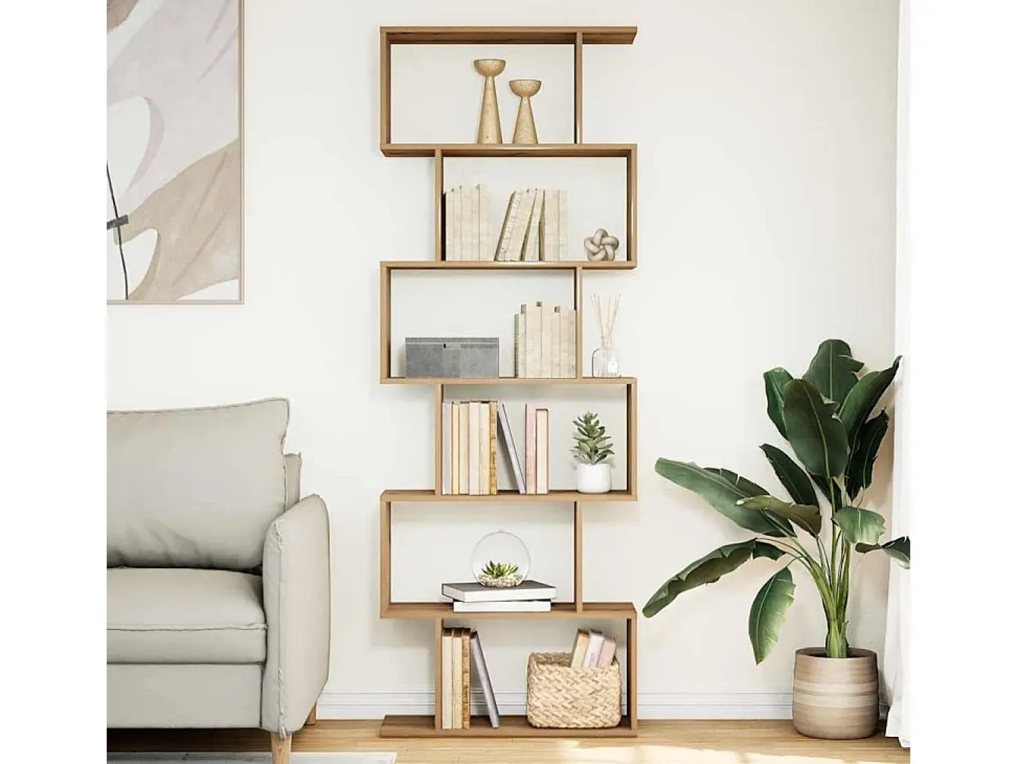Librería divisora 6 niveles madera roble artisan 70x24x193 cm