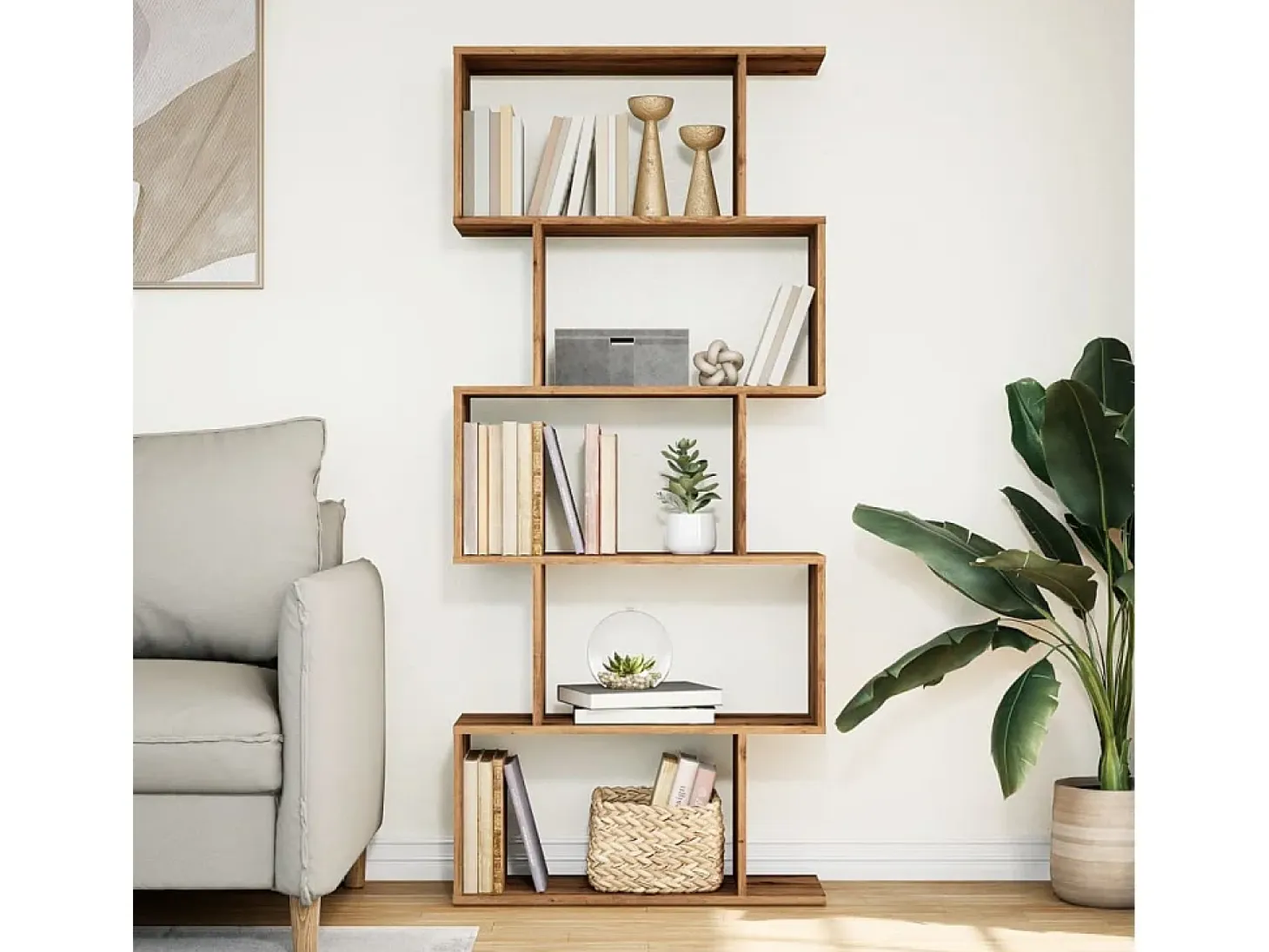 Librería divisora 5 niveles madera roble artisan 70x24x161 cm