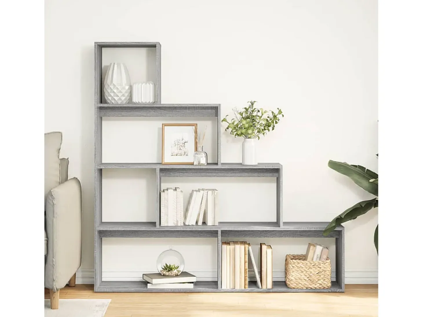 Librería divisora 4 niveles madera gris Sonoma 143,5x29x143,5cm