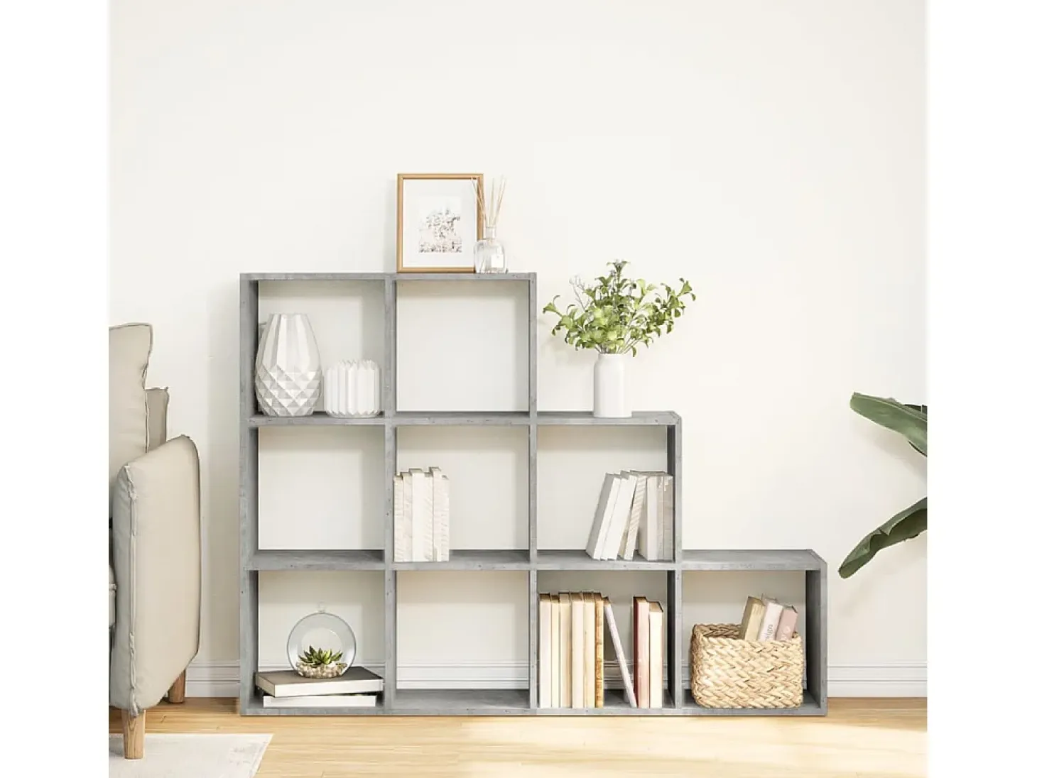 Librería divisora 3 niveles madera gris 137,5x29x103,5 cm