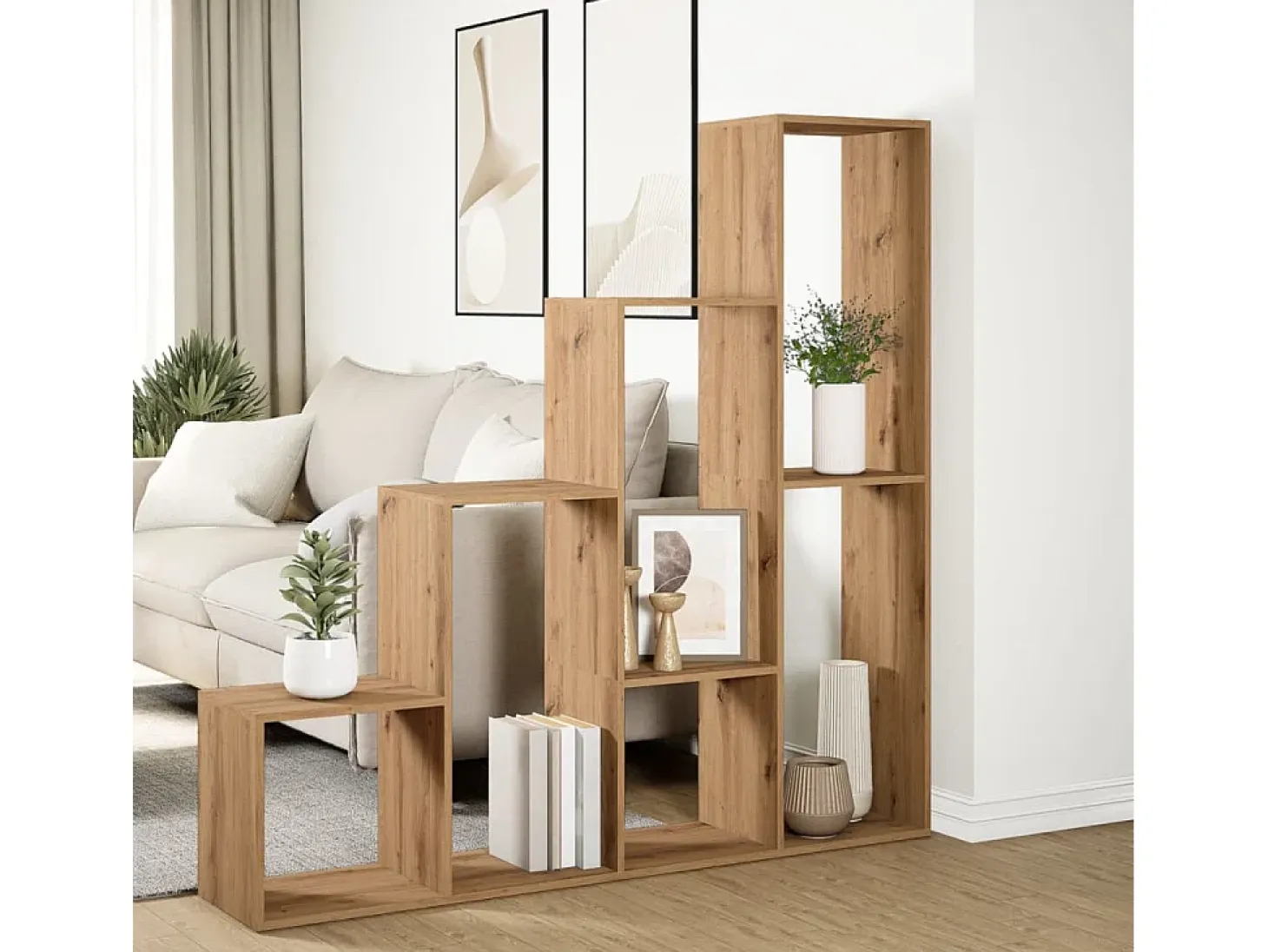 Librería divisora 4 niveles roble artisan 143,5x29x143,5 cm