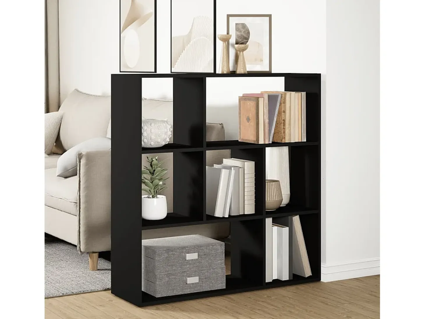 Librería divisora madera de ingeniería negra 102x29x103,5 cm