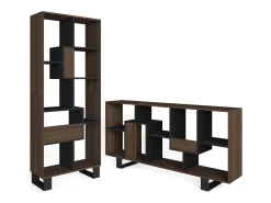 Librería estantería, 174x67x31, Diseño industrial, Roble oscuro y Negro