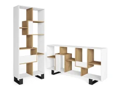 Librería estantería, 174x67x31, Diseño industrial, Blanco y roble