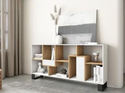 Librería estantería, 174x67x31, Diseño industrial, Blanco y roble