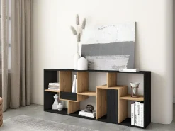Librería estantería, 162x67x31cm, Con Almacenaje, Negro y roble