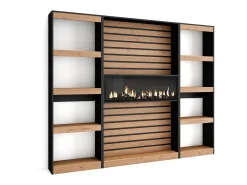 Librería estantería, 230x25x186cm, Salón - Comedor - Oficina, Chimenea eléctrica, Roble y negro