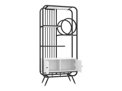 Librería moderna de metal 80×30×180 cm - mueble con 2 puertas - 3 estantes - decoración circular - blanco + negro