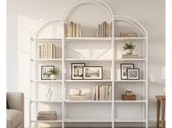 Librería moderna de metal 170×26×190 cm - forma de nube - 5 niveles de almacenamiento - blanco