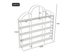 Librería moderna de metal 170×26×190 cm - forma de nube - 5 niveles de almacenamiento - blanco