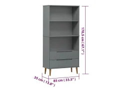 Librería MOLDE madera maciza de pino gris 85x35x170,5 cm