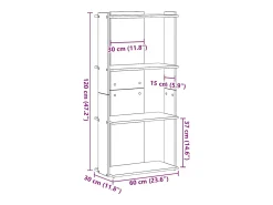Librería 3niveles madera ingeniería roble artesanal 60x30x120cm