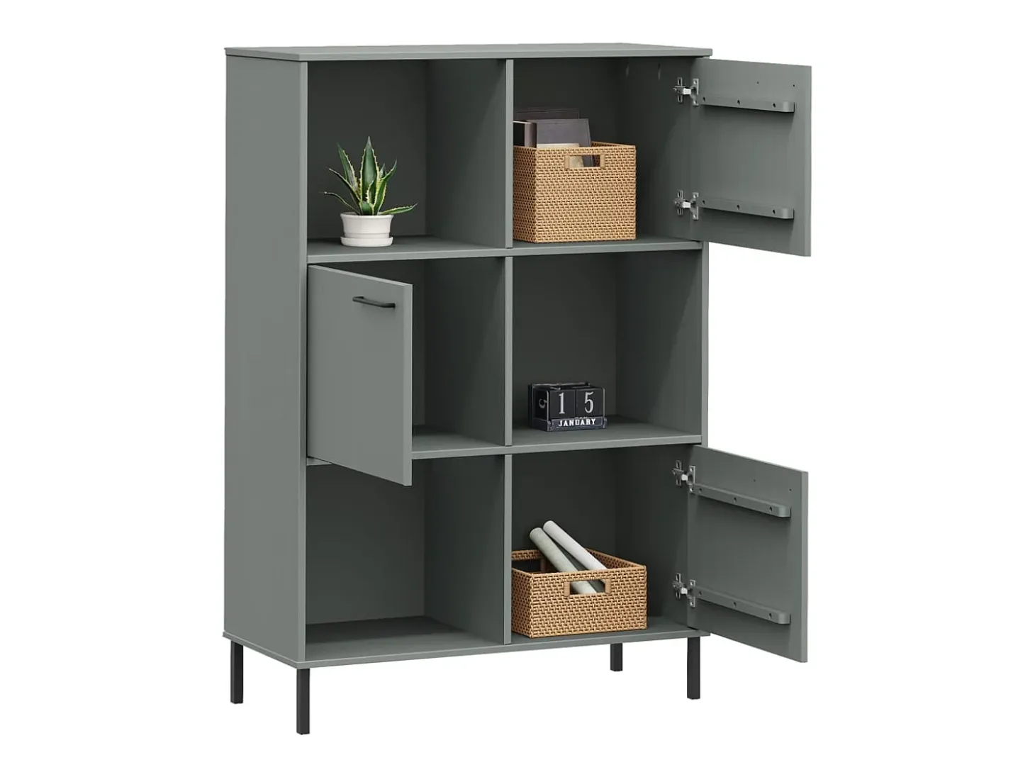 Librería patas de metal OSLO madera maciza gris 90x35x128,5cm