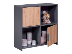 Librería Pepeto 2 puertas, 2 estantes gris, decoración roble artesanal.