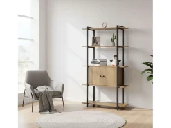 Librería salón 4 estantes 2 puertas roble y negro 80x150x34 cm.