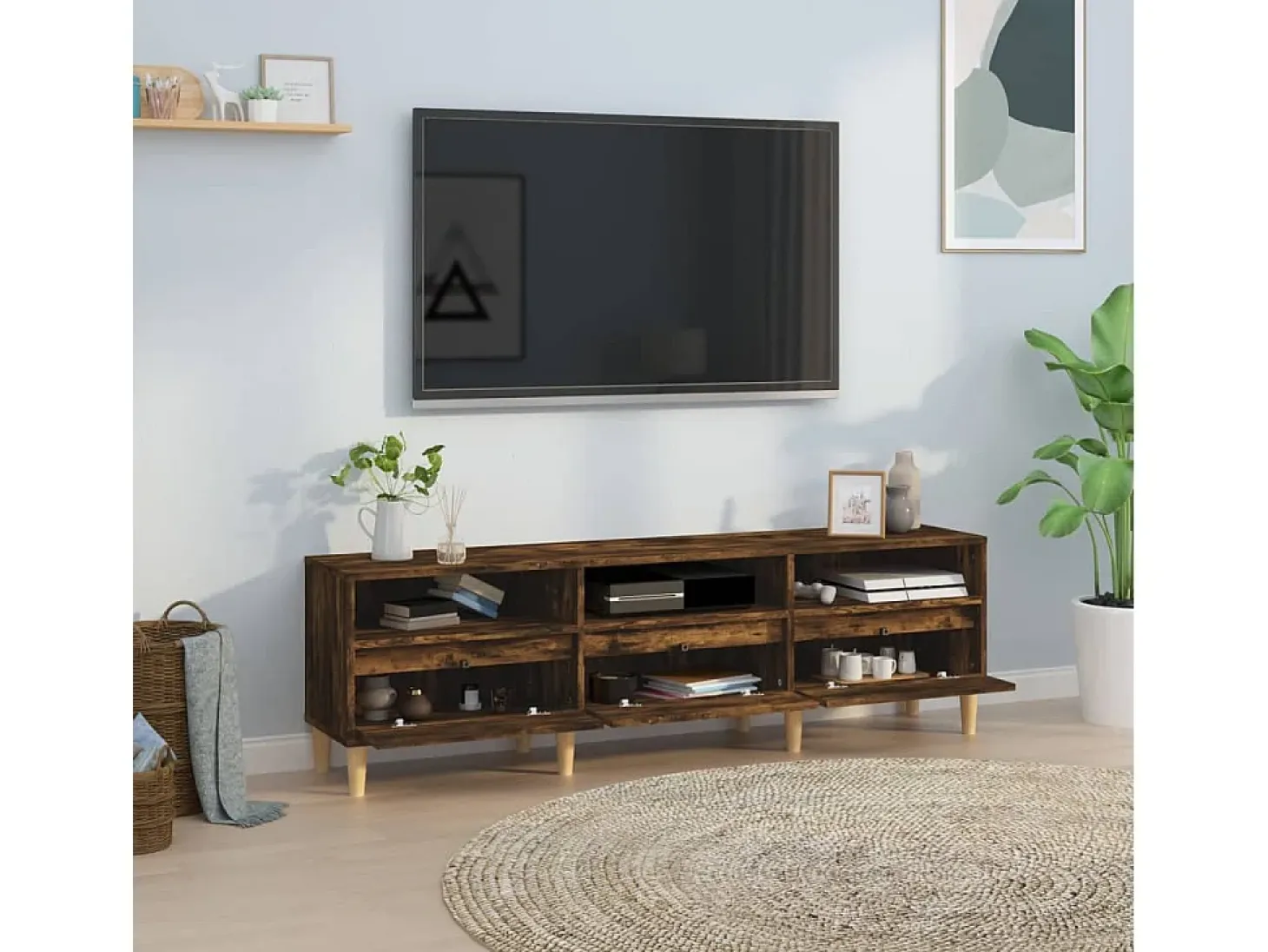 Lin Mueble de TV madera contrachapada roble ahumado 150x30x44,5 cm
