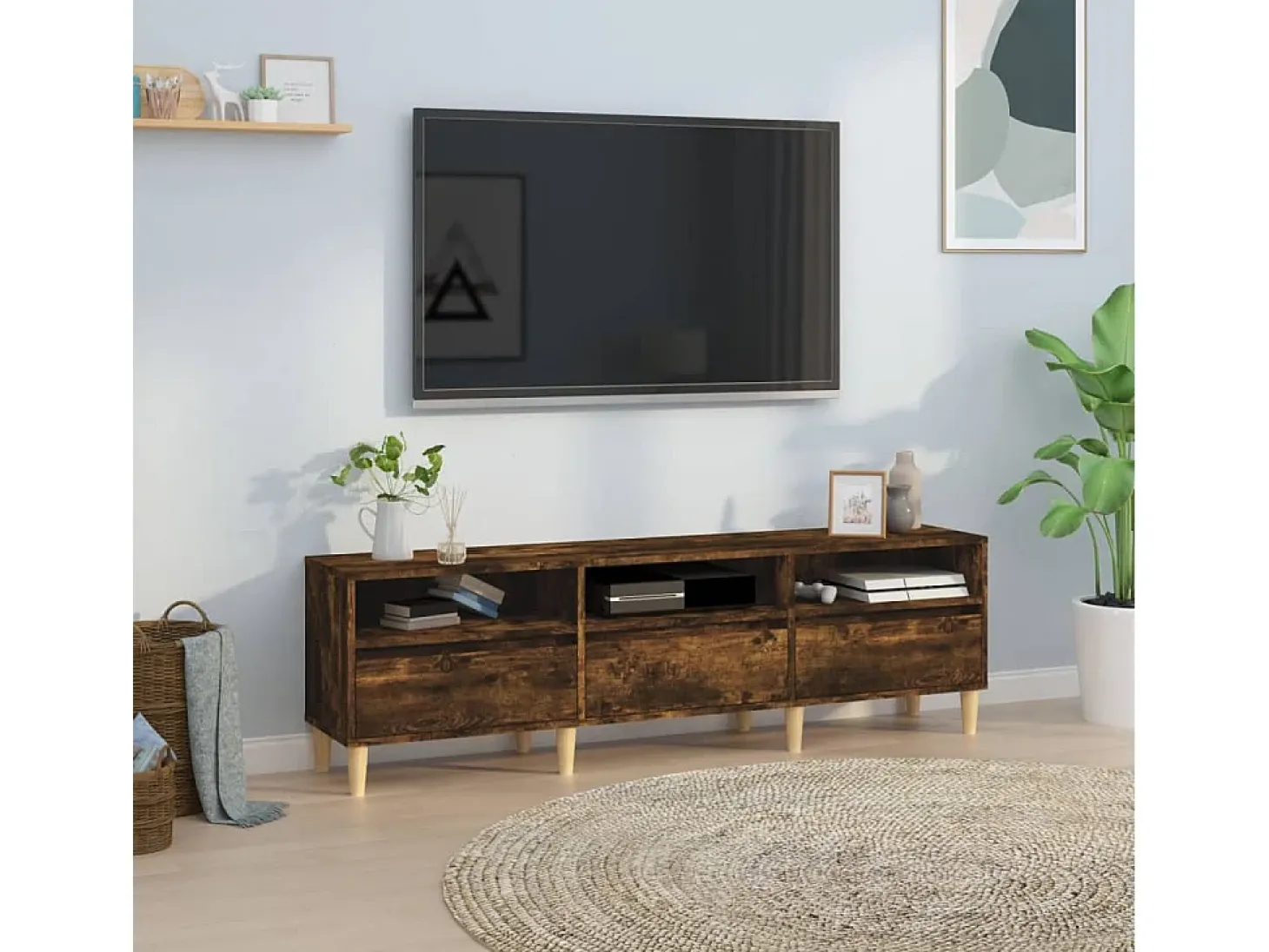Lin Mueble de TV madera contrachapada roble ahumado 150x30x44,5 cm