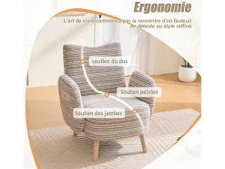 Línea 1.0 - Sillón Relax Bouclé con Reposabrazos con Bolsillos - Confort Ergonómico - Color Caqui - Para Decorar Cualquier Habitación