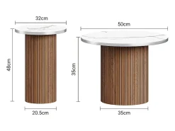Lote de 2 Mesas bajas redondas - base de columna romana - chapa de mármol - Marrón Chocolate