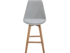 Lote de 2 sillas de bar escandinavas de 70 cm, asiento amplio con respaldo alto, cojín de cuero sintético, patas de madera TIKA (gris)