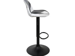 Lote de 2 taburetes de bar de diseño, asiento acolchado patchwork multicolor de tela, giratorio, altura ajustable SIG (patchwork gris)