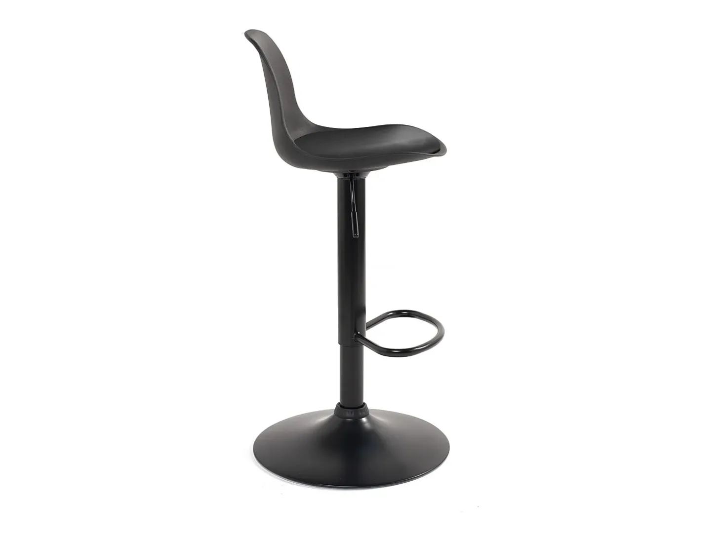 Lote de 2 taburetes de bar negros, asiento con respaldo pequeño y cojín de símil cuero, giratorio y altura regulable SIG (negro integral)