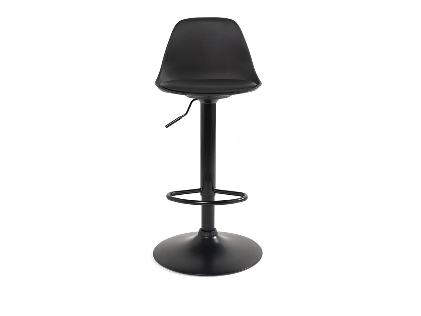 Lote de 2 taburetes de bar negros, asiento con respaldo pequeño y cojín de símil cuero, giratorio y altura regulable SIG (negro integral)