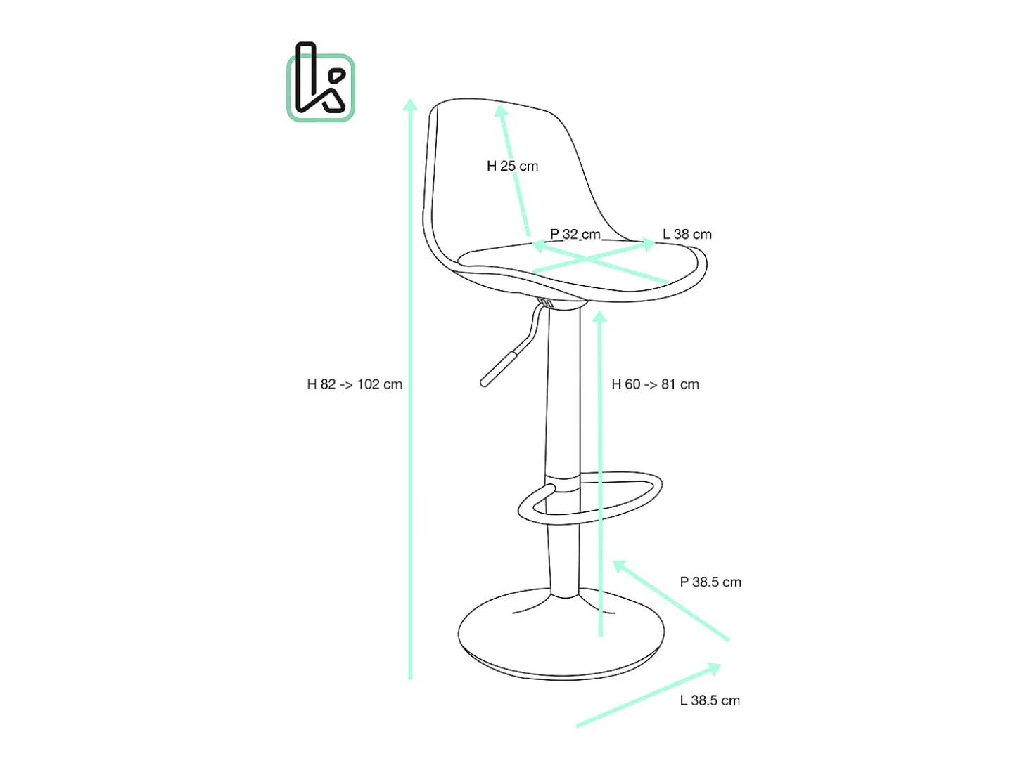 Lote de 2 taburetes de bar de diseño, asiento con respaldo bajo, cojín de cuero sintético, giratorio, altura ajustable, base de cromo SIG (negro)
