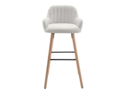 Lote de 2 taburetes de bar de tela y patas de madera de haya - Crema - ELEANA