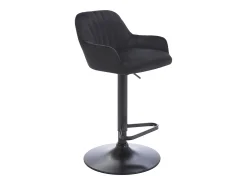 Lote de 2 taburetes de bar de terciopelo y metal - Altura ajustable - Negro - ELEANA