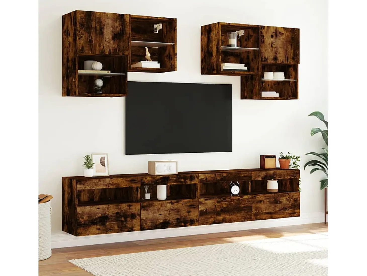 Ølstykke Mueble de TV de pared con luces LED roble ahumado 100x30x40 cm